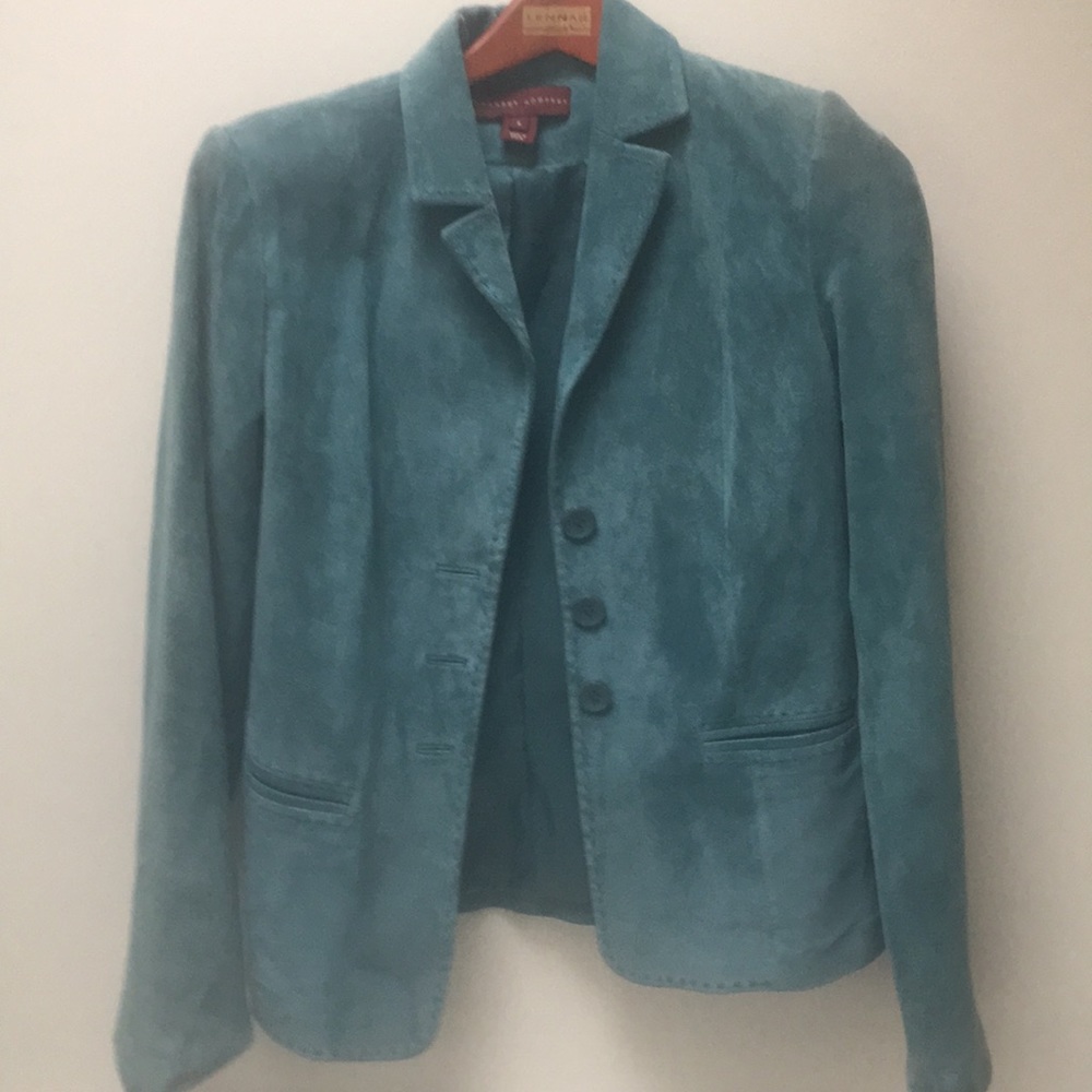 Margaret Godfrey suede blazer jacket size 6 leather blue teal